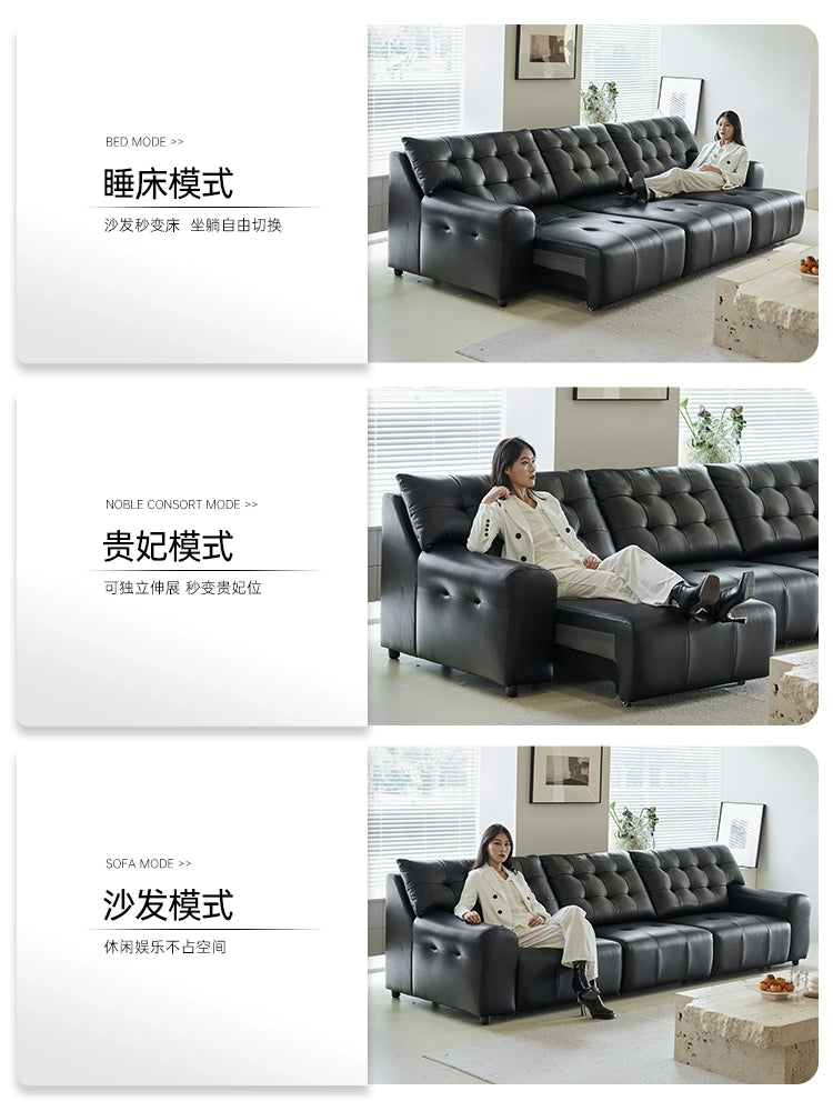 Big Black Bear Electric Sofa Italian Minimalist Living Room Leather First Class Zero Wall Retractable Function Sofa Bed