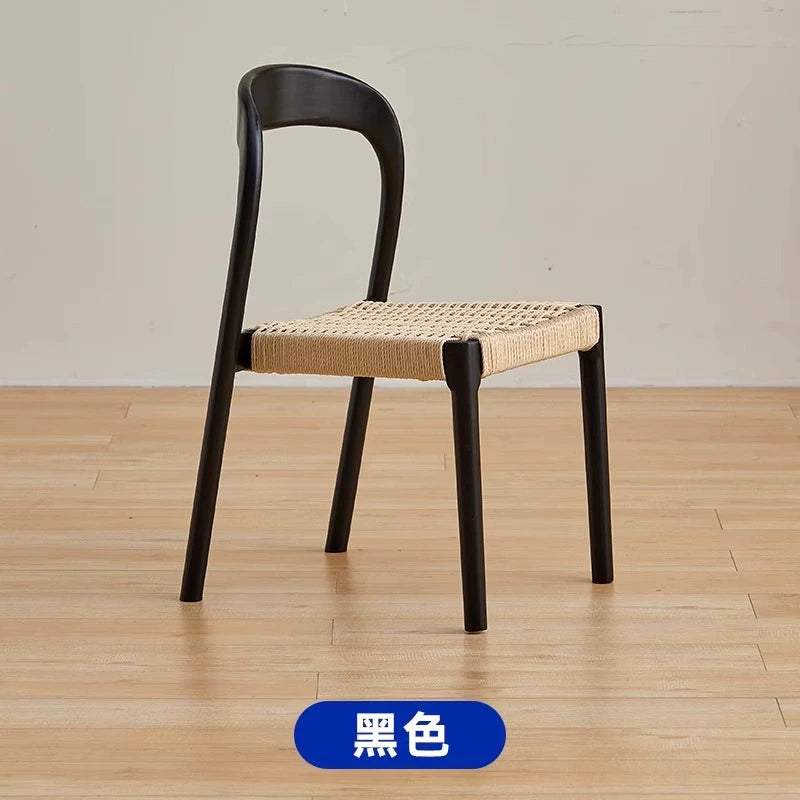 Esszimmerstuhl aus massivem Holzseil, Retro, nordischer Wabi-Wind-Stuhl, Rückenlehnenstuhl, für den Haushalt, kleine Wohnung, Schreibtischstuhl
