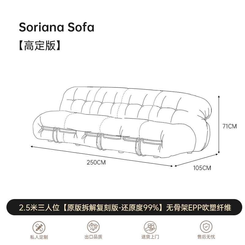 Medieval Designer Soriana Hippo Steel Tooth Sofa Small Apartment Retro Wabi Sandy Wind Lamb Wool Three-person Sofa