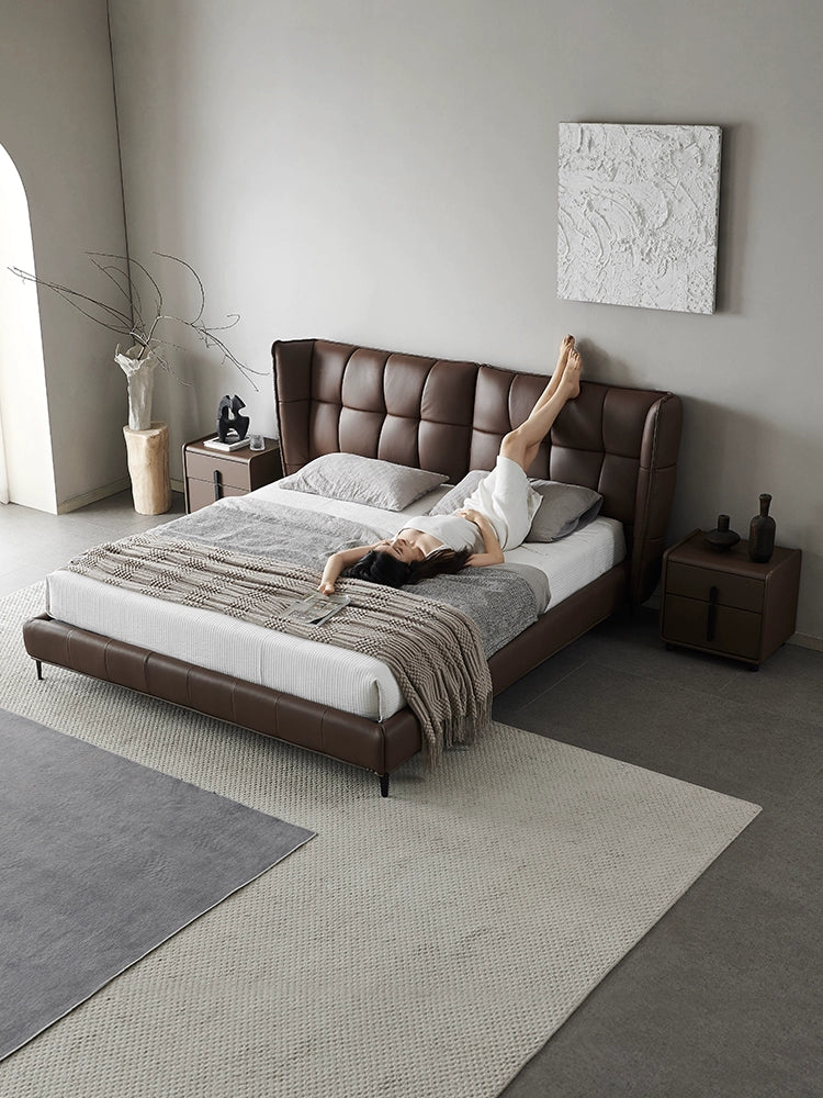 B & B Muscle Bed Italian Minimalist Leather Bed Ins Popular Villa Master Bedroom Queen Bed Modern Minimalist Designer Double Bed