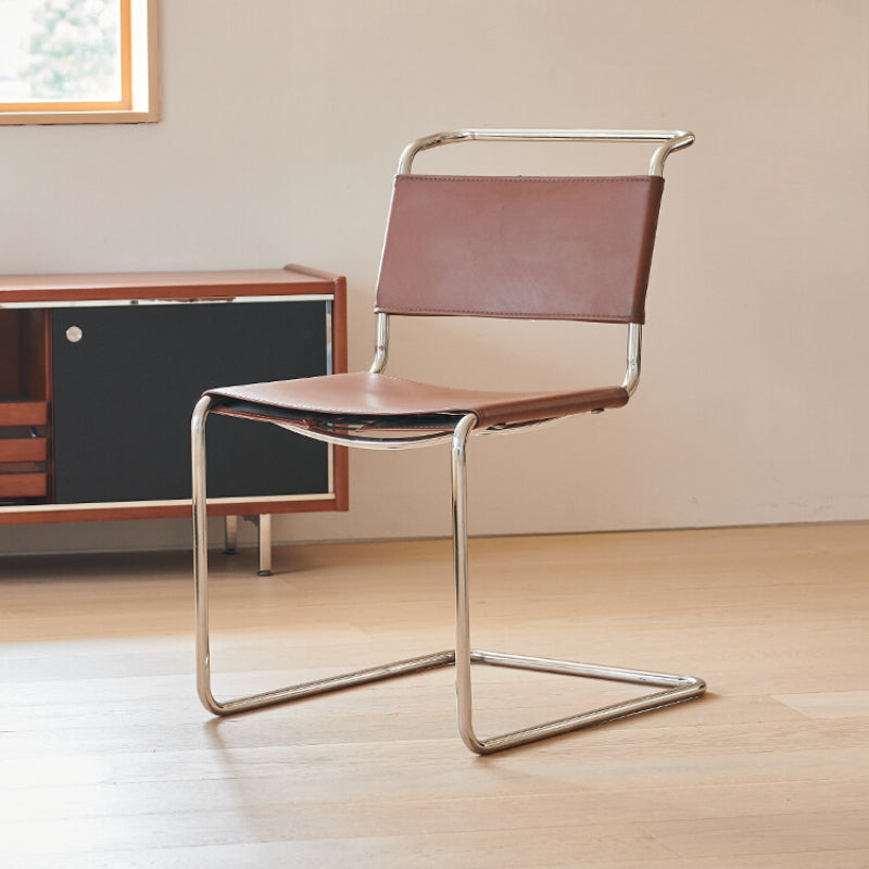 S33 Cantilever Chair Medium Antique Stainless Steel Saddle Leather Dining Chair Modern Simple Armchair Home Living Room Single Chair