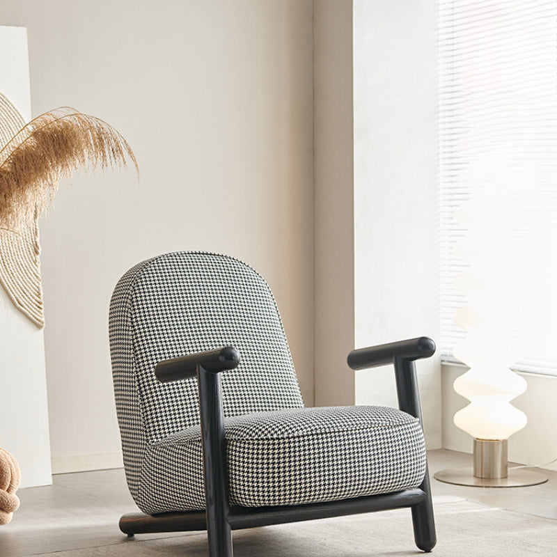 Nordic Modern Single Sofa Thousand Bird Grid Single Chair Living Room Balcony Solid Wood Negotiation Chair Designer Furniture Leisure Chair