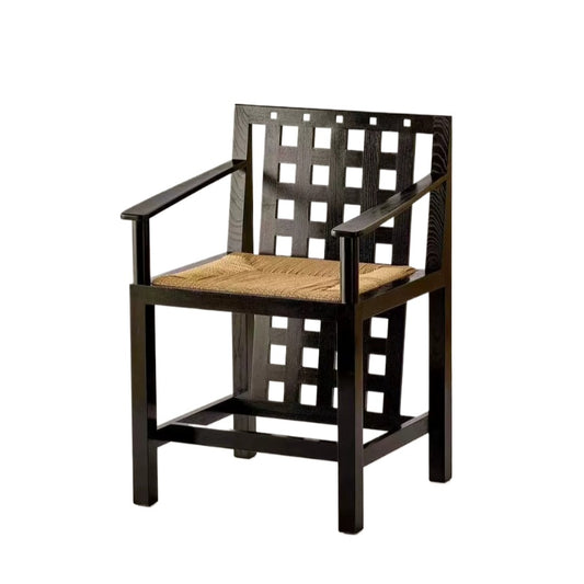 Mittelalterlicher Esszimmerstuhl aus Massivholz, Rattan, Kunst, Meisterstuhl, Designer-Rückenlehne, Arbeitszimmerstuhl, Wabi Sandy Wind 