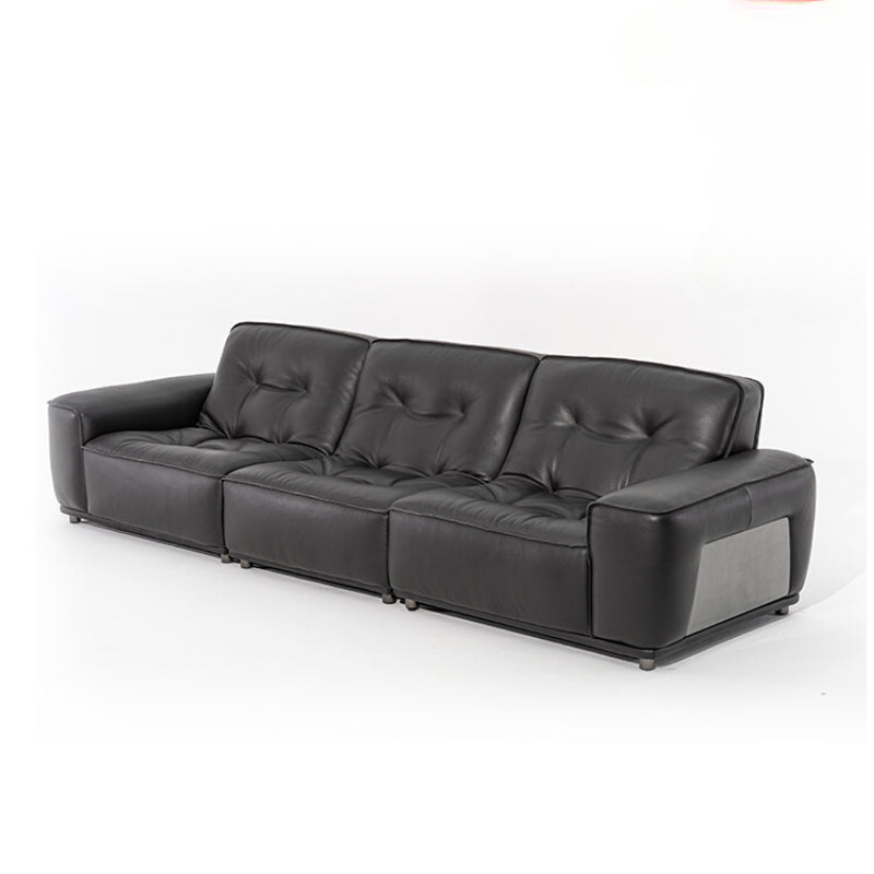 Black King Kong Sofa Italian Minimalist Designer Large Flat Floor Living Room Full Leather Black Three-person Straight Row Sofa