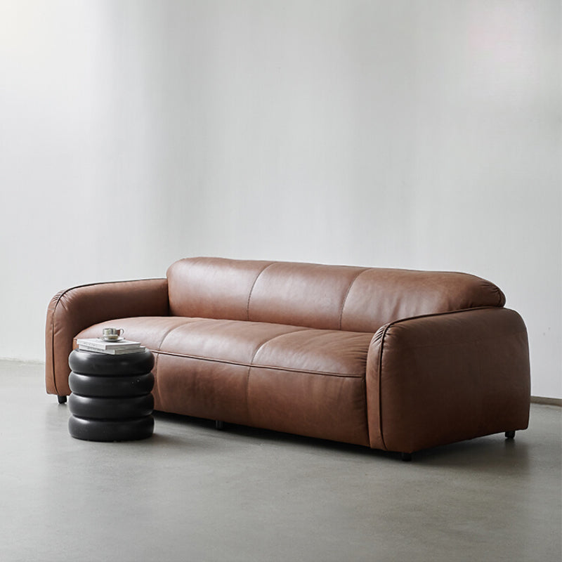 Medieval Designer Straight Row Bread Sofa Living Room Small Apartment Retro Wabi Sandy Wind Oil Wax Leather Three-person Sofa