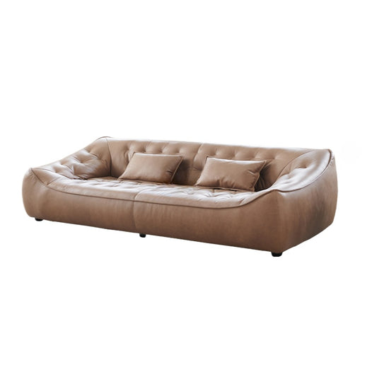 Retro Oil Wax Leather Bean Bag Sofa Living Room Straight Row Antique Small Apartment Three Designer Leather Sofa