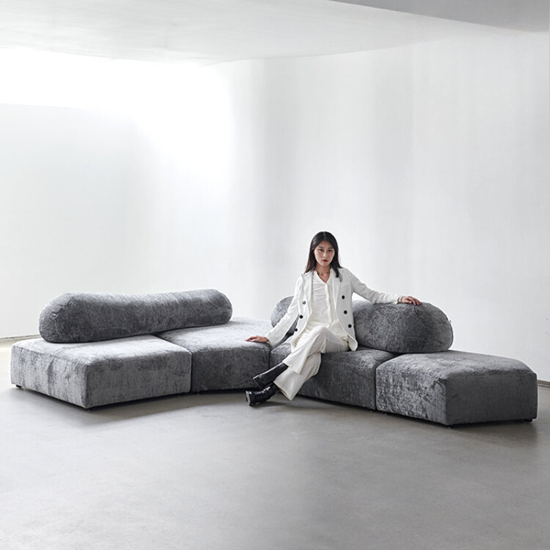 Italian Light Luxury Fabric Rock Sofa Chenille Velvet Large Flat-floor Villa Living Room Special-shaped Module Combination Sofa