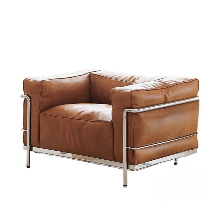 Corbusier LC3 Stainless Steel Leather Single Sofa Living Room Balcony Medieval Oil Wax Leather Single Chair