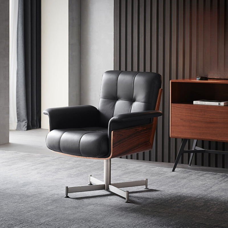 Italian Leather Boss Chair Daiki Modern Light Luxury Desk Chair Solid Wood Armchair Rotating Office Chair Computer Chair