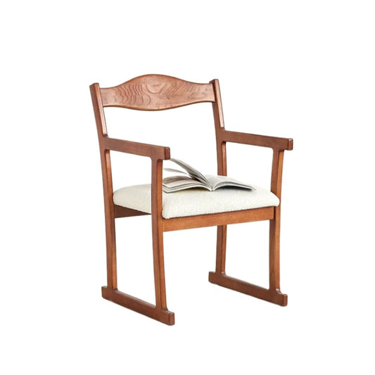 Mittelalterlicher Esszimmerstuhl aus massivem Holz, Rückenlehne, Armlehne, Stuhl, Haushalt, japanischer einfacher weicher Beutel, Buch, Schreibtisch und Stuhl, Designer 