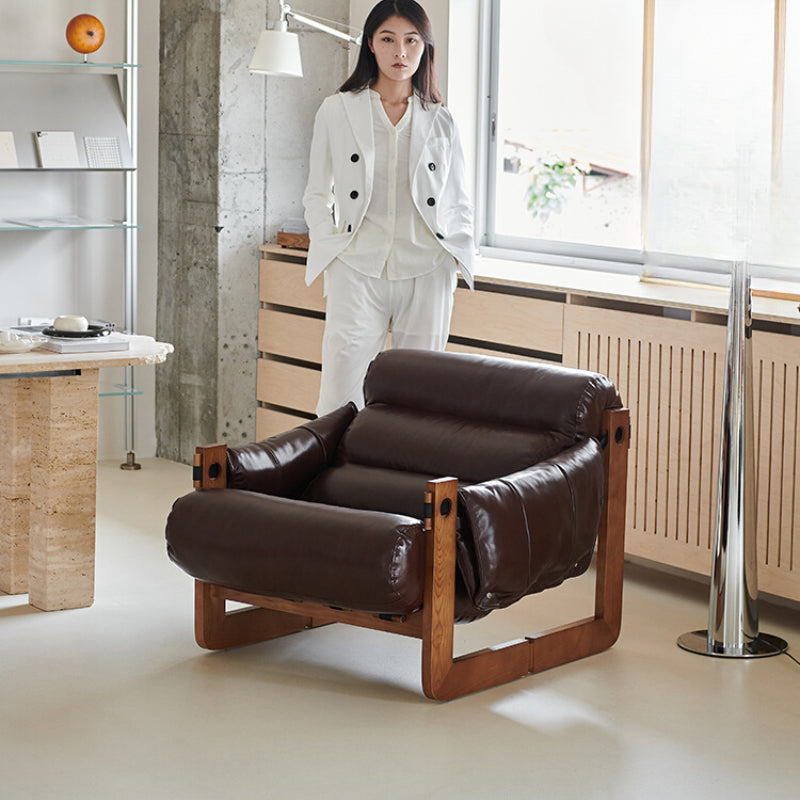 Medieval Jersey Chair Designer Single Sofa Retro Light Luxury Leather Balcony Home Solid Wood Leisure Chair