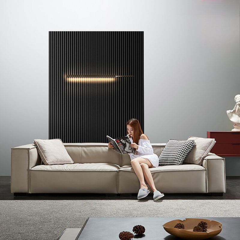 Home Furniture Italian Leather Sofa First Layer Cowhide Tofu Blocks Nordic Minimalist Living Room Small Apartment Down
