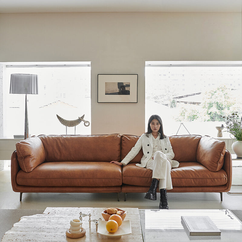 Nordic Retro Oil Wax Cloth Hug Sofa Simple Medium and Ancient Style Small Apartment Living Room HUG Straight Row Three-person Sofa