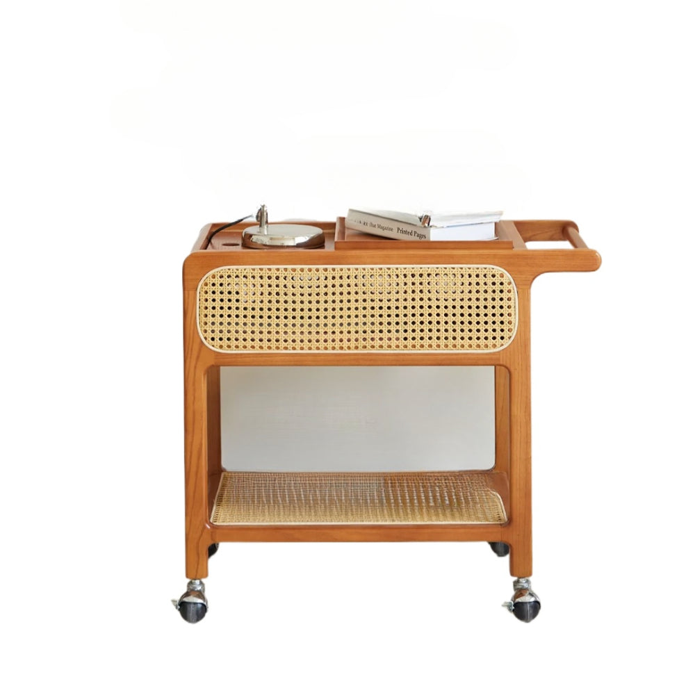 Massivholz Rattan Trolley Seite Paar Mittelalterlichen Sofa Beweglichen Rack Wabi Sabi Nachttisch Kleinen Tisch 