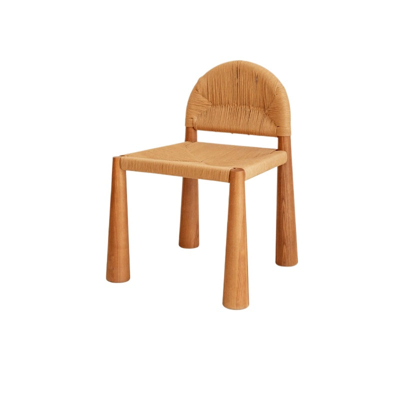 Strohseil gewebter Stuhl, mittelalterlicher Esszimmerstuhl aus Massivholz, Wabi-Wind-Hocker, Rückenlehne, Designer-Kreativität 
