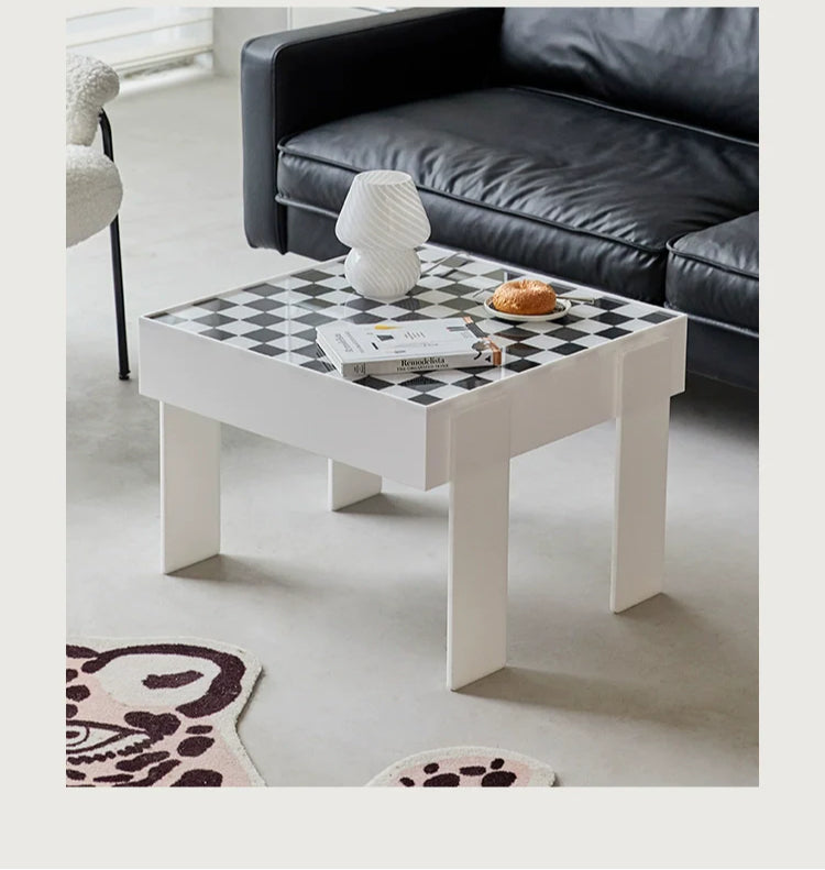 Schwarz und weiß schachbrett kaffee tisch acryl sofa ecke ins Internet celebrity stil platz kleine tisch 