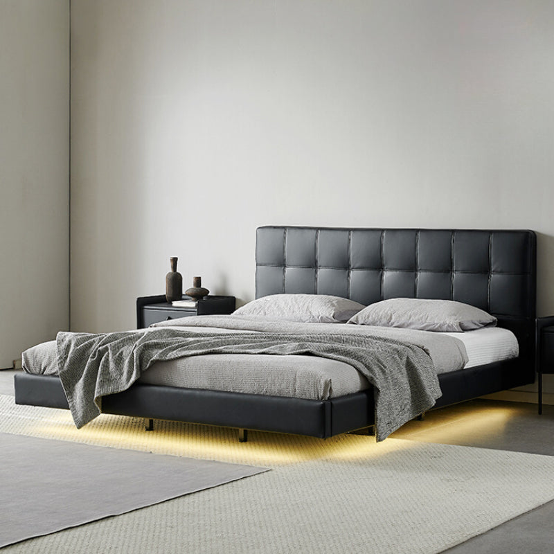Home Suspension Bed Italian Minimalist Leather Napa Top Cowhide Double Bed Modern Simple Soft Bag Wedding Bed