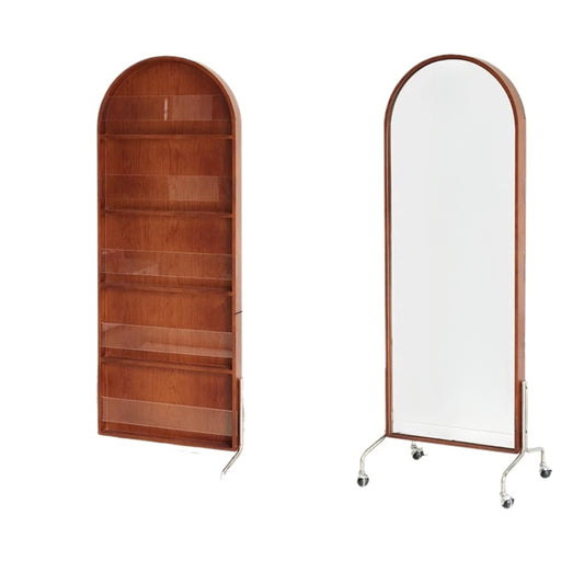 Zeitschriftenständer Multifunktionaler Ganzkörperspiegel Retro-Zeitungsständer aus Massivholz vom Boden bis zur Decke Beweglicher Ganzkörperspiegel 