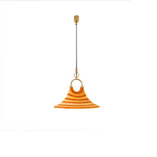 Mittelalterlicher bemalter Kronleuchter für Esszimmer, Wohnzimmer, Nachttischlampe, Hornleuchte, einziehbarer Kronleuchter mit gestreifter Kunst, Strohhut 