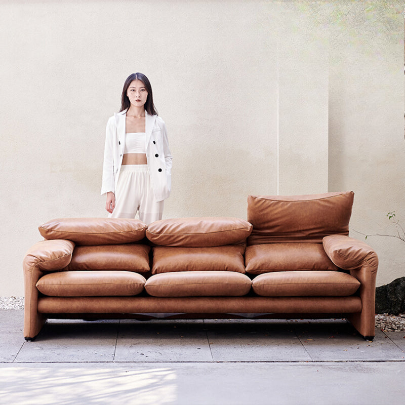 Maralunga Mallalunga Medieval Adjustable High Backrest Modern Minimalist Straight Row Three-person Leather Sofa