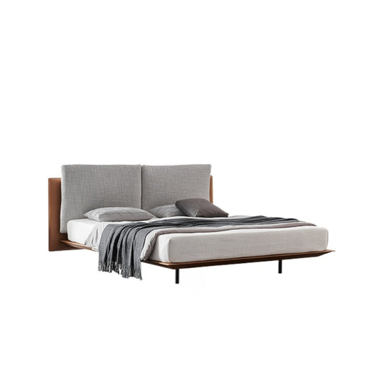 Italian Minimalist Luxury Double Saddle Leather Master Bedroom Queen Bed Soft Bag Fabric Solid Wood Aston Martin Suspension Bed