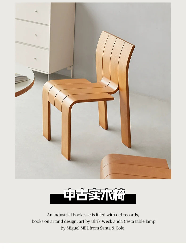 Mittelalterlicher Esszimmerstuhl aus Massivholz, Wabi-Sabi-Stuhl für den Haushalt, einfacher Rückenlehnenhocker, Designgefühl B &amp; B 