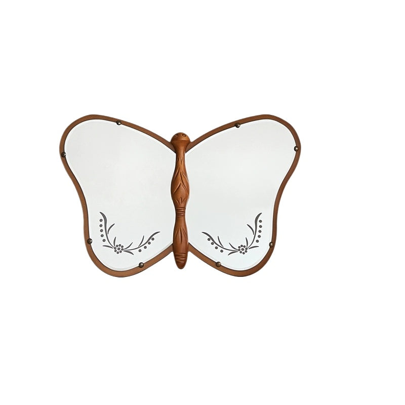 Schmetterlingsspiegel mittelalterlicher Massivholzspiegel handgeschnitzter französischer Kosmetikspiegel Halbkörperspiegel wandmontierter Enigma-Spiegel 