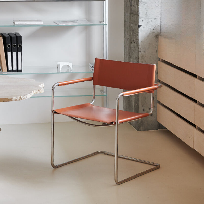 S34 Cantilever Chair Medieval Bauhaus Stainless Steel Saddle Leather Dining Chair Living Room Home Minimalist Designer Leisure Chair