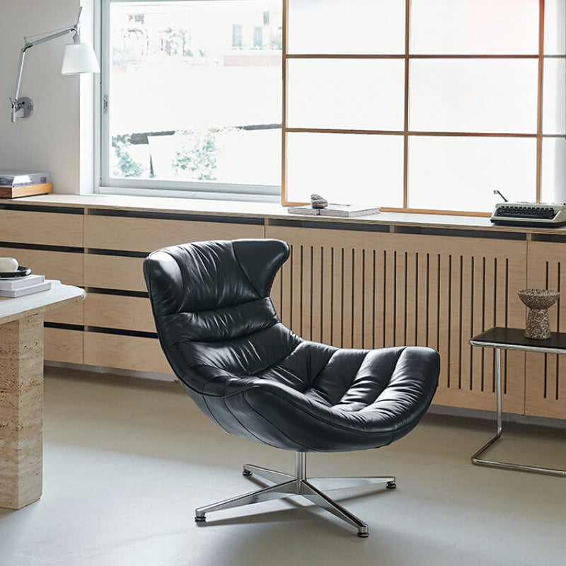 Home Furnishing Italian Leather Single Sofa, Living Room Balcony Recliner Swivel Chair, Modern Study Lunch Break Single Chair Sofa