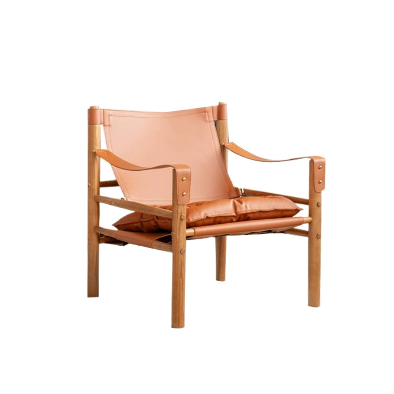 Esszimmerstuhl aus massivem Sattelleder, dänischer Retro-Einzelsofastuhl, Wabi Sabi Wind Back Recliner Jagdstuhl 