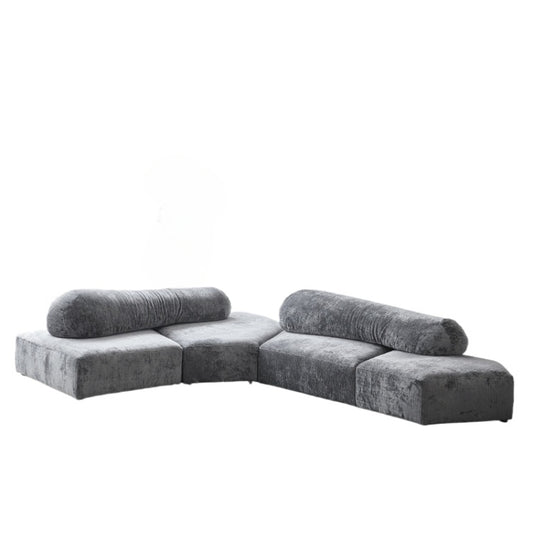 Italian Light Luxury Fabric Rock Sofa Chenille Velvet Large Flat-floor Villa Living Room Special-shaped Module Combination Sofa