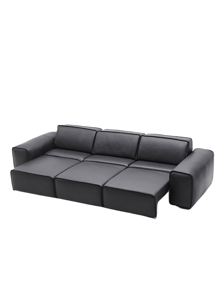 Italian Minimalist Summer Map Big Black Cow Function Sofa Electric Push Bed Living Room Straight Row First Layer Cowhide Telescopic Sofa Bed