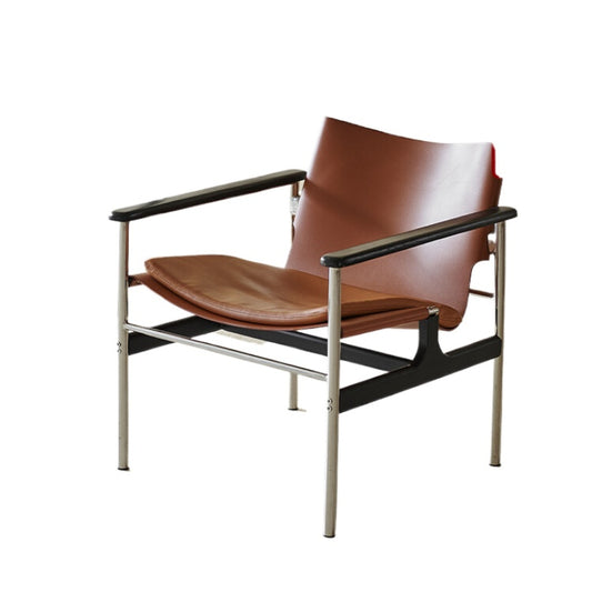 Medieval Bauhaus Pollock Chair Stainless Steel Saddle Leather Living Room Single Casual Backrest Armchair
