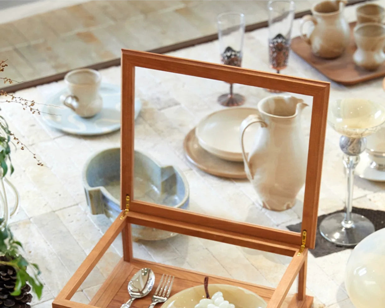 Schreibtisch-Aufbewahrungsbox aus Massivholz, Vitrine für Schmuck, mittelgroß, antik, leicht, luxuriös, Dessert-/Kuchenvitrine 