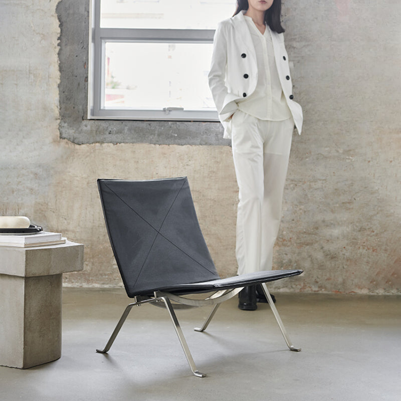 PK22 Leisure Chair Bauhaus Stainless Steel Leather Minimalist Single Chair Designer Single Chair Medieval Living Room Sofa Chair