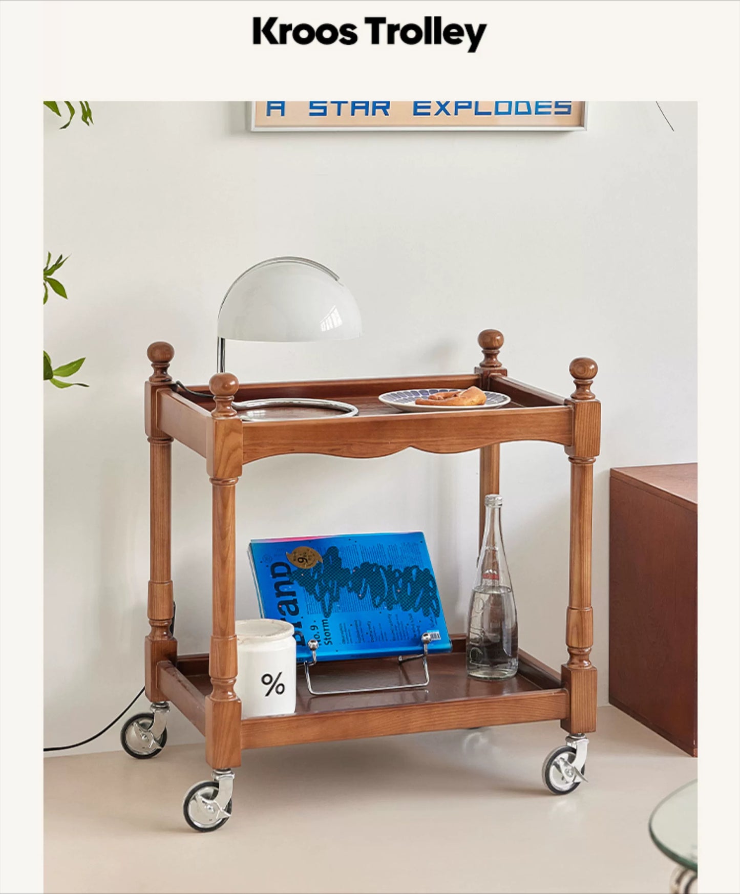 Mittelalterlicher Trolley aus Massivholz, französisches abnehmbares Sofa, Seite, paar Retro-Nachttisch-Lagerregale 