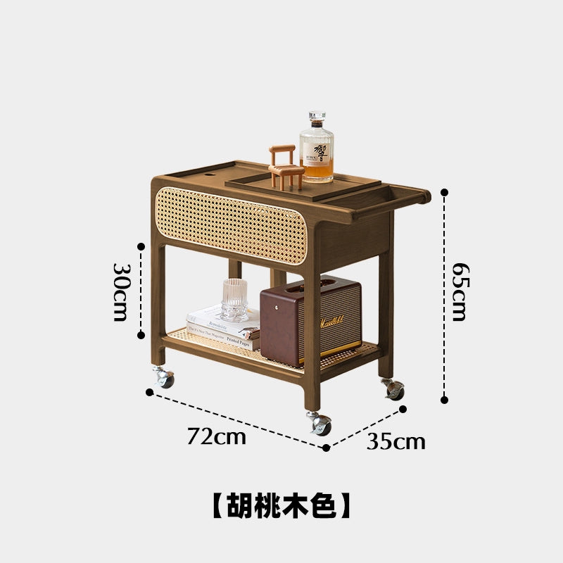 Massivholz Rattan Trolley Seite Paar Mittelalterlichen Sofa Beweglichen Rack Wabi Sabi Nachttisch Kleinen Tisch 