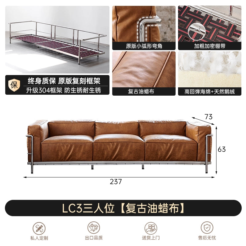 Corbusier LC3 Sofa Medieval Oil Wax Leather Living Room Three-person Straight Row Sofa