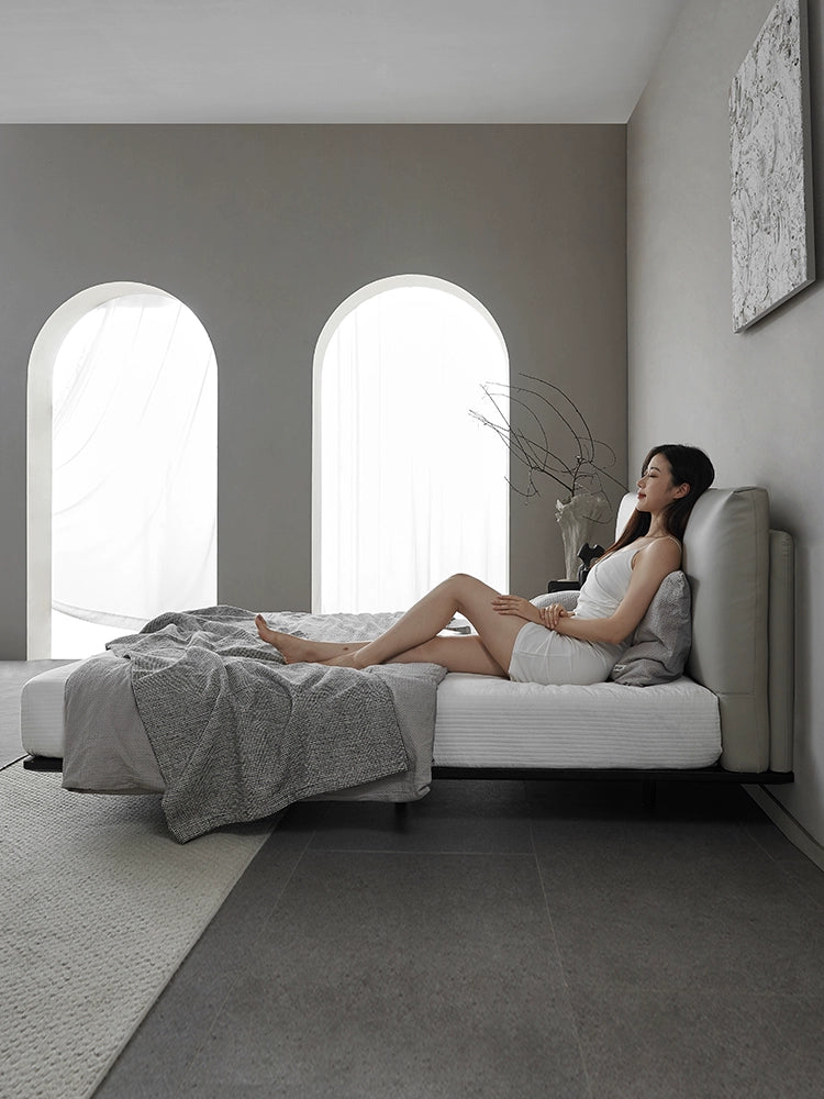 Italian Minimalist Light Luxury Suspended Bed Leather Bed 2022 New Master Bedroom Modern Simple Internet Celebrity Soft Bag Double Bed