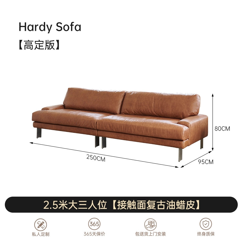 Medieval Modern Hardy Sofa Designer Imported First-layer Cowhide Small Apartment Living Room Straight Row Three-person Sofa