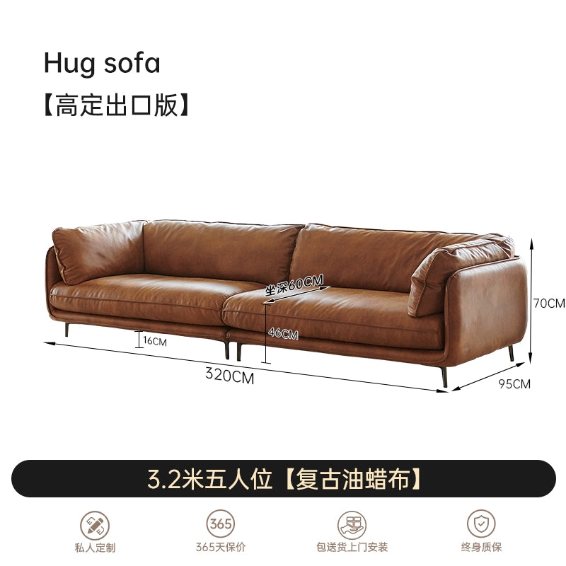 Nordic Retro Oil Wax Cloth Hug Sofa Simple Medium and Ancient Style Small Apartment Living Room HUG Straight Row Three-person Sofa