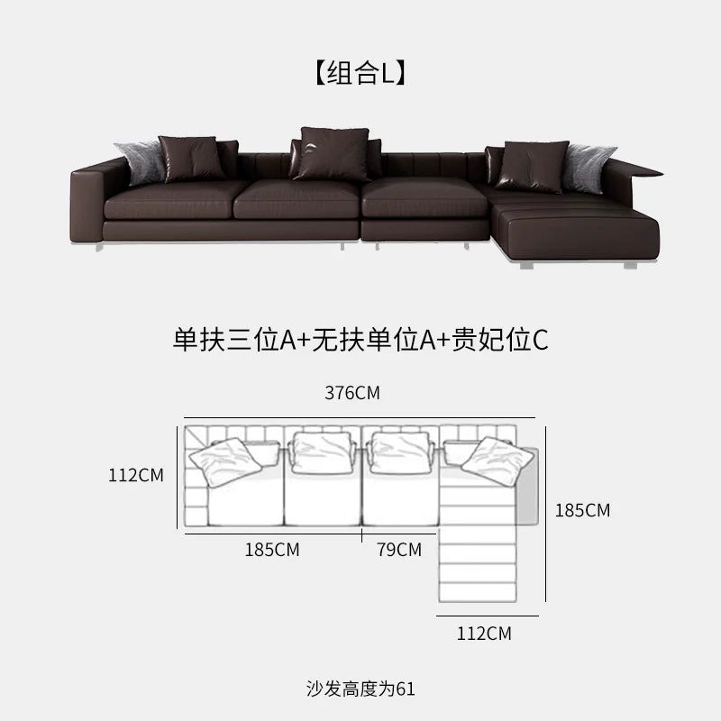 Designer Light Luxury First-layer Cowhide Splicing Corner Combination Italian Minimalist Piano Keys Villa Model Room Sofa