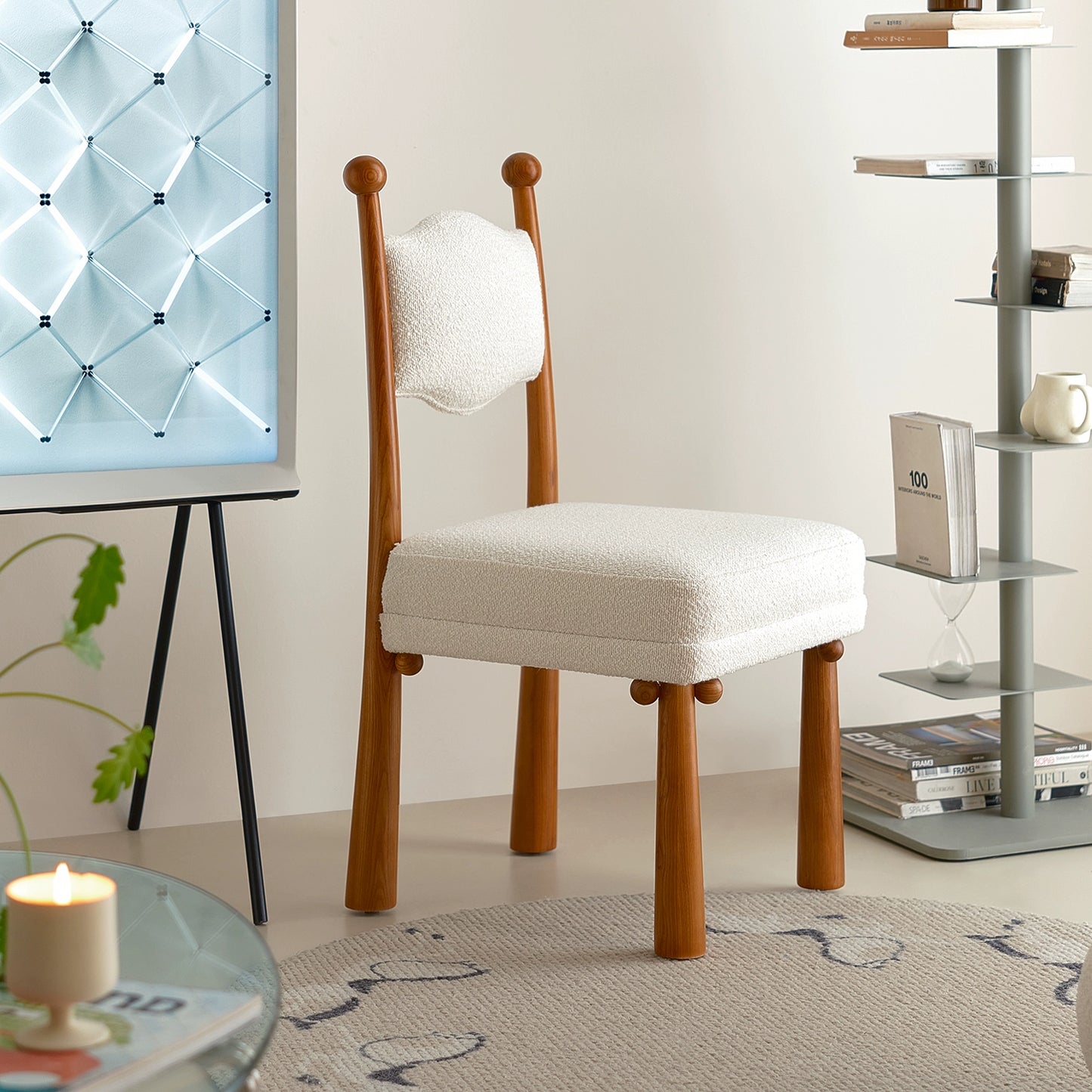 Lammwolle Massivholz Esszimmerstuhl Designer Internet Promi Stuhl mittelalterliche Rückenlehne Ankleidehocker einfacher Schreibtischstuhl 