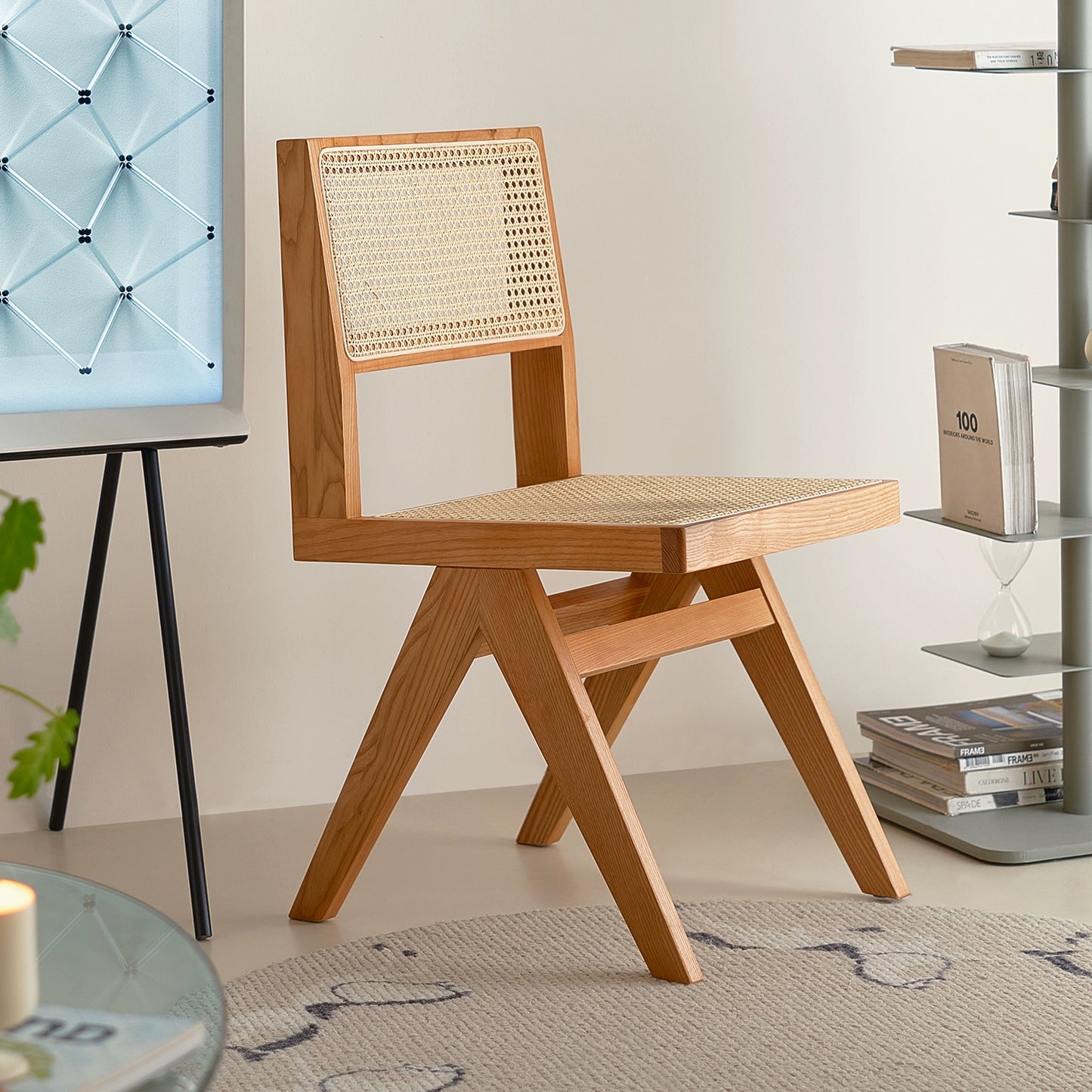 Chandigarh Stuhl Massivholz Rattan Esszimmerstuhl Mittelalter Designerstuhl Wabi Sabi Wind Retro Stuhl B &amp; B 