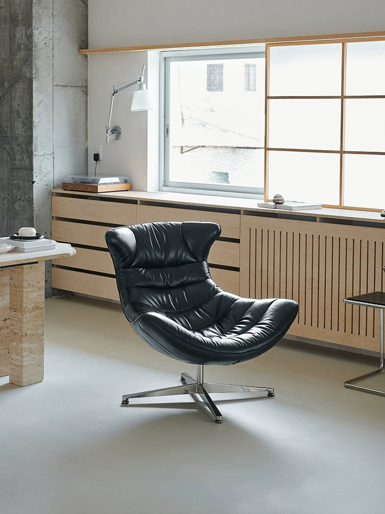 Home Furnishing Italian Leather Single Sofa, Living Room Balcony Recliner Swivel Chair, Modern Study Lunch Break Single Chair Sofa