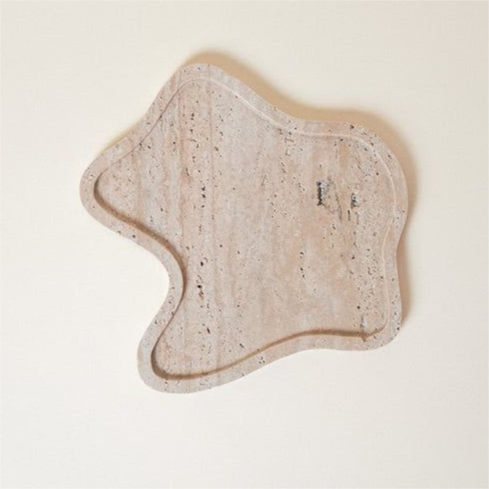 Marmortablett Wabi-Sabi Schmuck Aufbewahrungstablett Aromatherapie Regal Gelb Travertin Französisches Ornament 