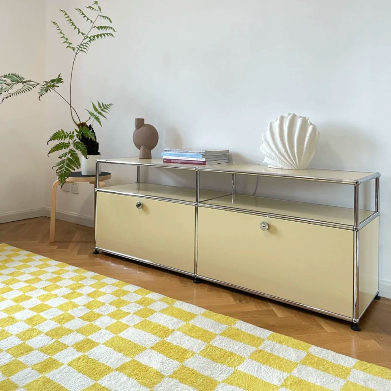 Medieval Light Luxury Dining Side Cabinet Usmah Metallmodulschrank Edelstahl-Eimerschrank Haushalt Wohnzimmer Bücherregal TV-Schrank 