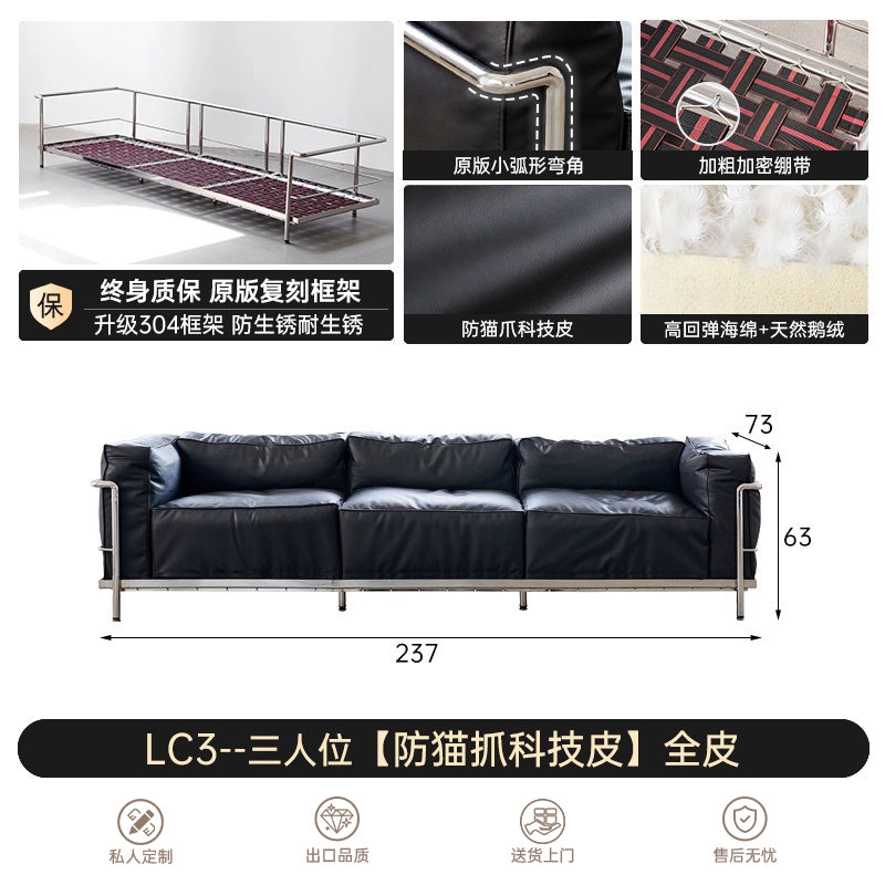 Italian Minimalist LC3 Sofa Corbusier Medieval Bauhaus Stainless Steel Down Single Sofa