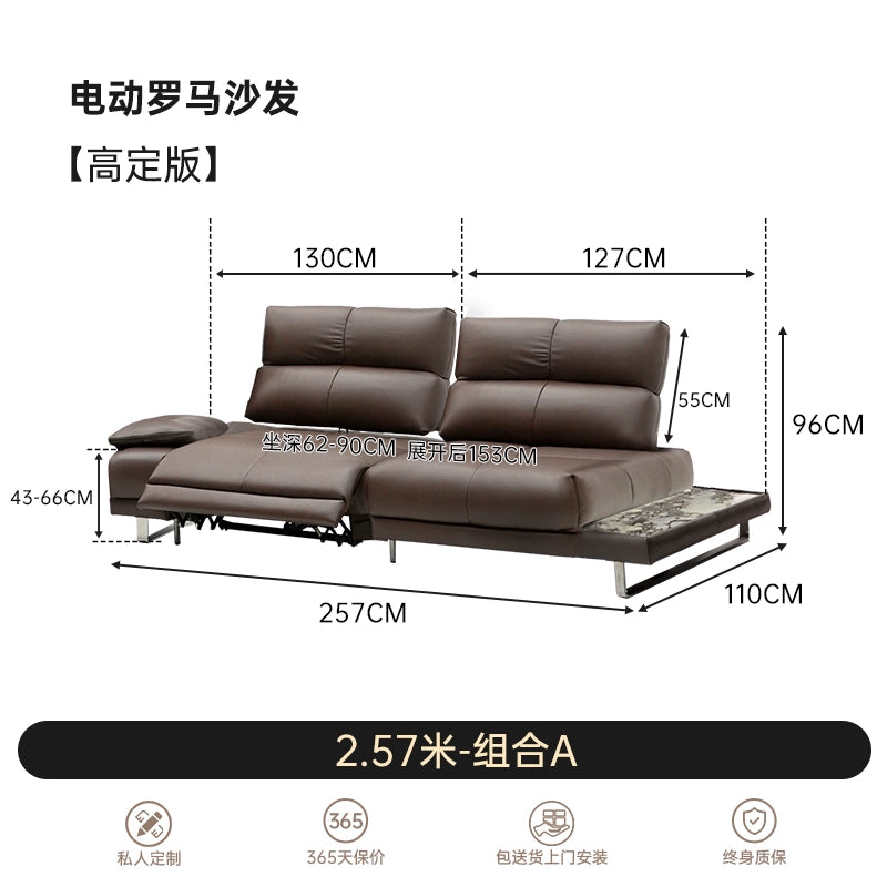 Roman Sofa Italian Minimalist Villa Large Flat Living Room Functional Backrest Adjustable Electric Sofa Light Luxury Leather