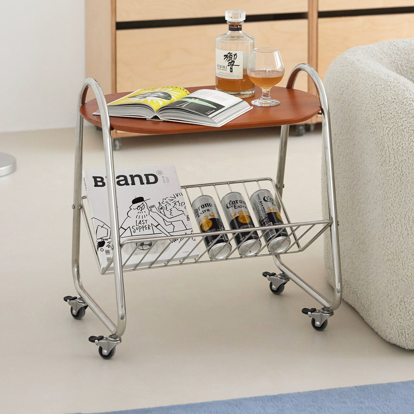 Retro Warenkorb Rack Einfache Ins Wind Mobile Sofa Seite Paar Creme Wind Kleine Wohnung Kaffee Tisch 